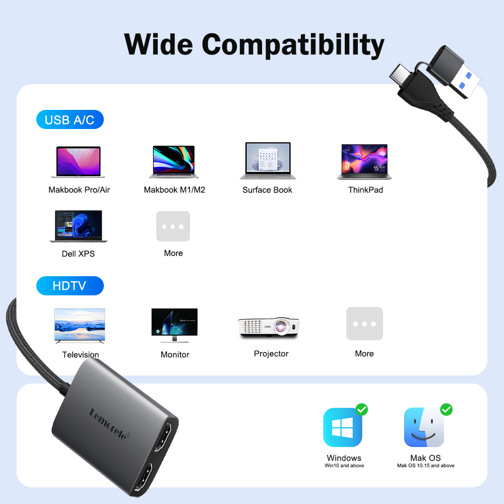 Lemorele Dual HDMI Adapter 4K  - Hdmi Adapter Tablet recension och pris
