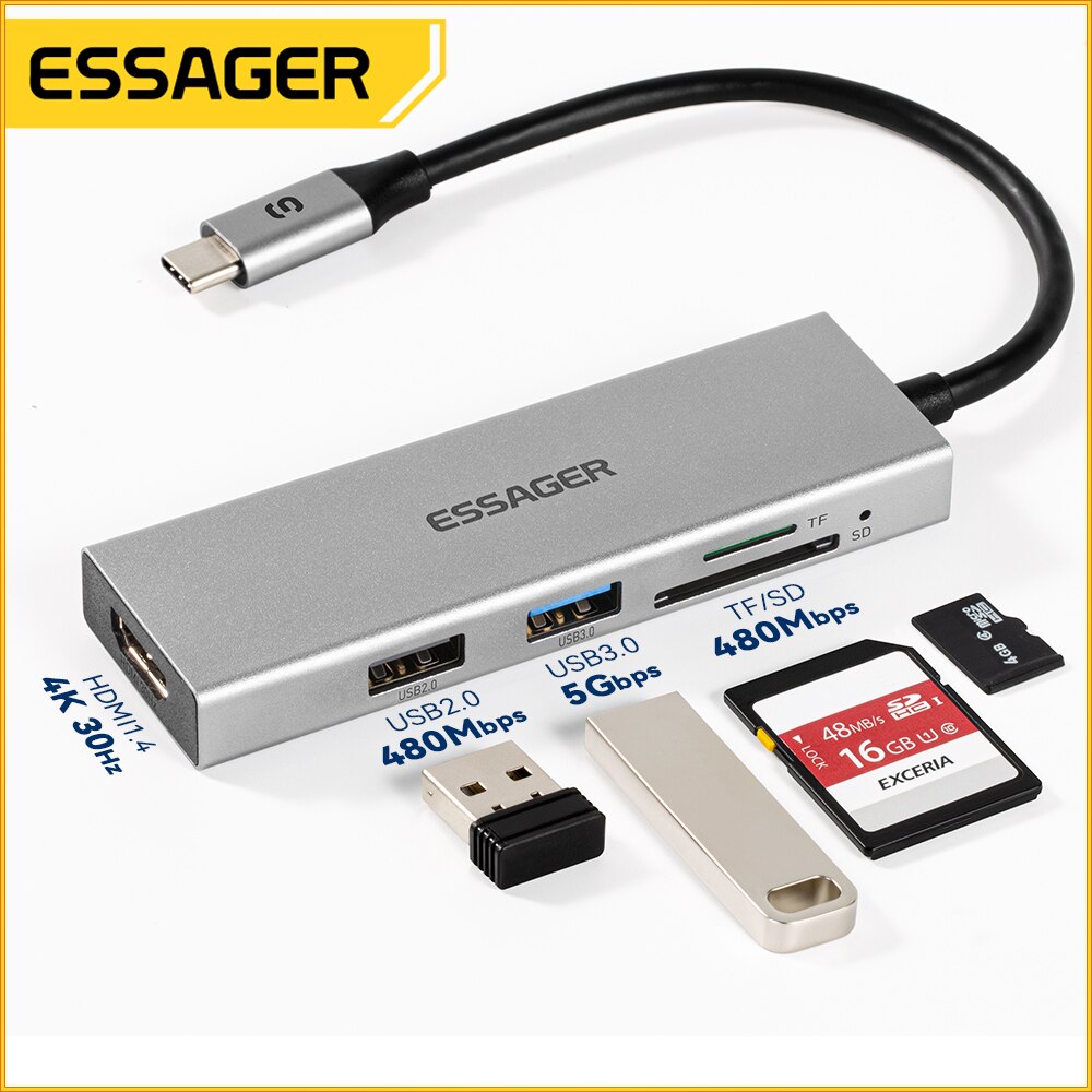 Essager 5 in 1 USB C HUB HDMI- - Hdmi Adapter Tablet recension och pris